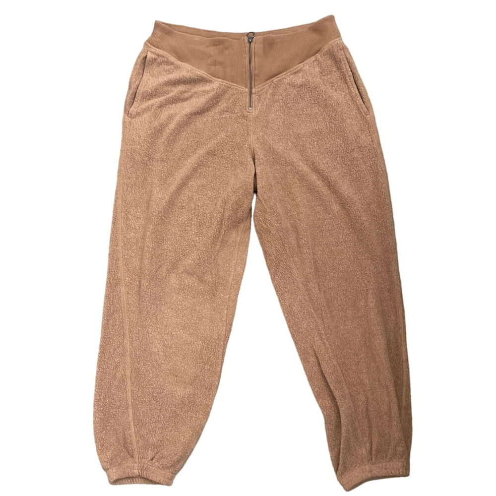 Aerie‎  Sweat pants size large brown fuzzy pockets zip design in front
